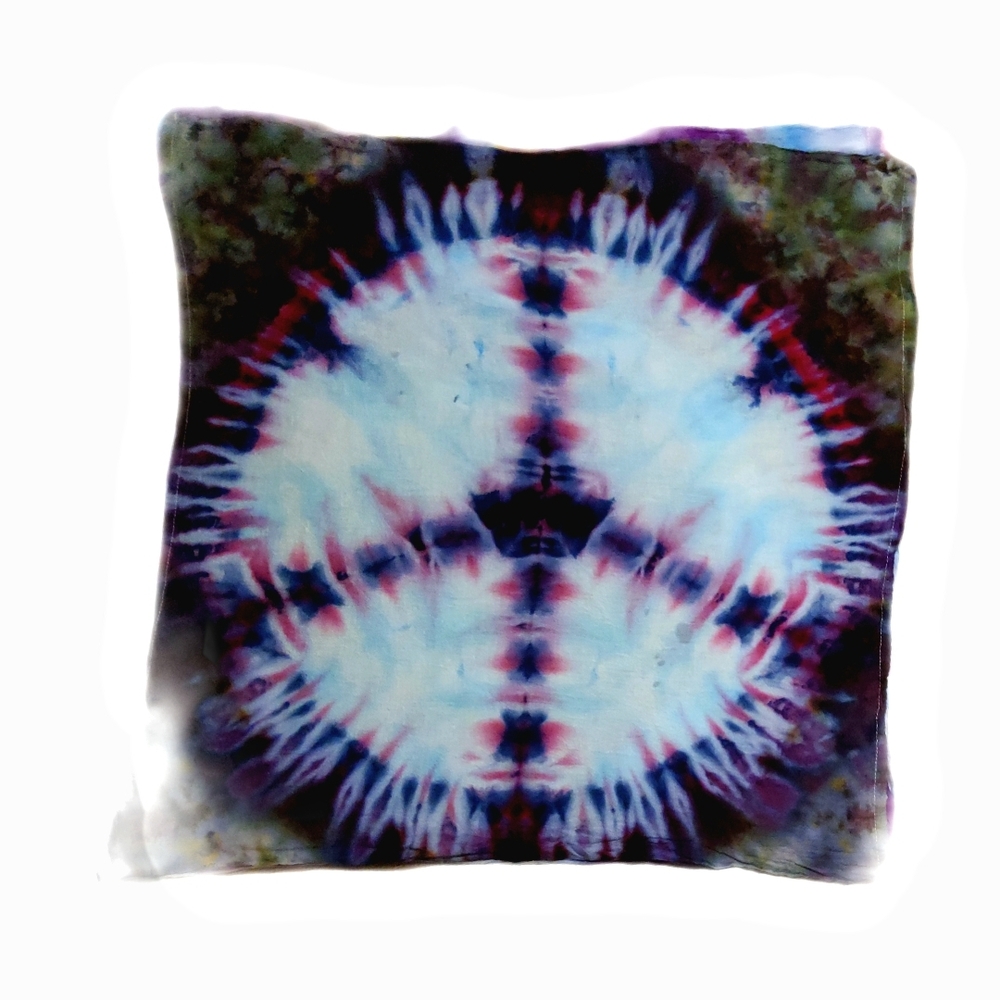 Hand Dyed Peace Sign Ice-Dyed Flour Sack Tie-Dyed Tea Towel Neck Scarf 28x29